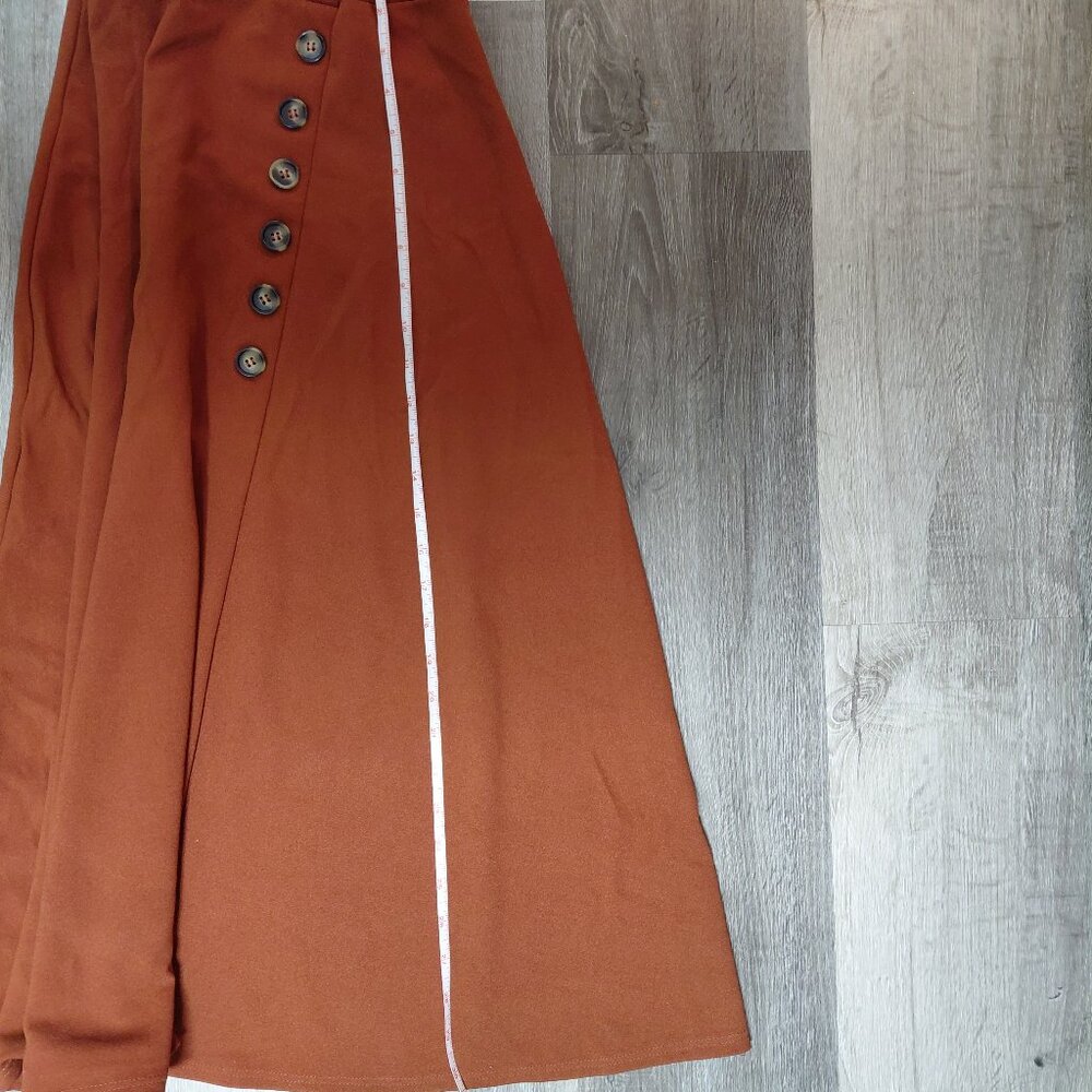 Women's High Waist A-Line Brown Skirt Midi Buttons Faux